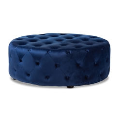 Baxton Studio Cardiff Transitional Royal Blue Velvet Fabric Upholstered Button Tufted Cocktail Ottoman